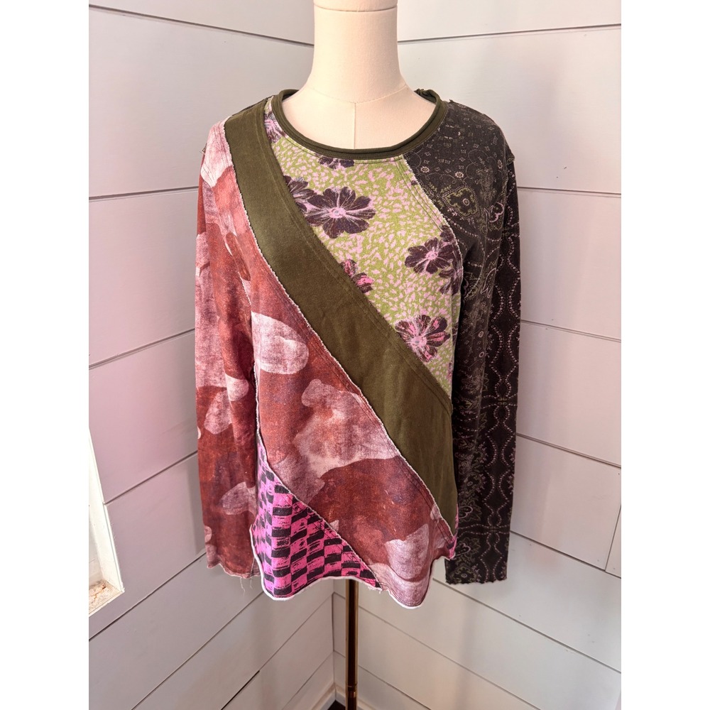 We The Free Patchwork Top Women XL Multicolor Excellent Boho Long Sleeve Top